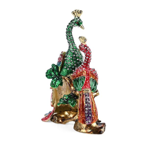 " Two peacocks shape Trinket Storage Box - red+green Material: Alloy + diamond size: 11*5.3*14cm  " image number 5