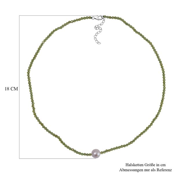 Wei&szlig;e Edison Perle, Peridot flexible Halskette, 925 Silber rhodiniert image number 5