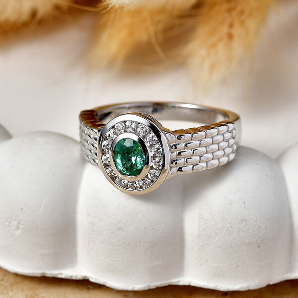 EVER TRUE AA Kagem Sambischer Smaragd, Wei&szlig;er Zirkonia Ring Reine Bronze (Gr&ouml;&szlig;e 18.00) 0.61 ct image number 1