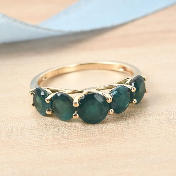 Blaugr&uuml;ner Grandidierit und Diamant 5 Stein Ring 375 Gelbgold image number 2