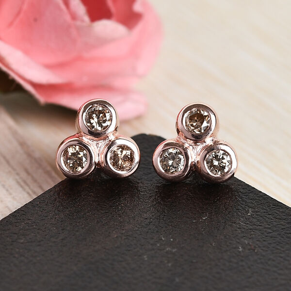 Champagner Diamant Trilogie-Ohrstecker in Silber image number 2