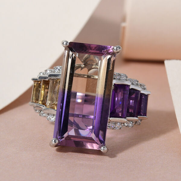 Ametrin und Mehrfarbige Edelstein-Ring, 925 Silber platiniert  ca. 10,55 ct image number 2