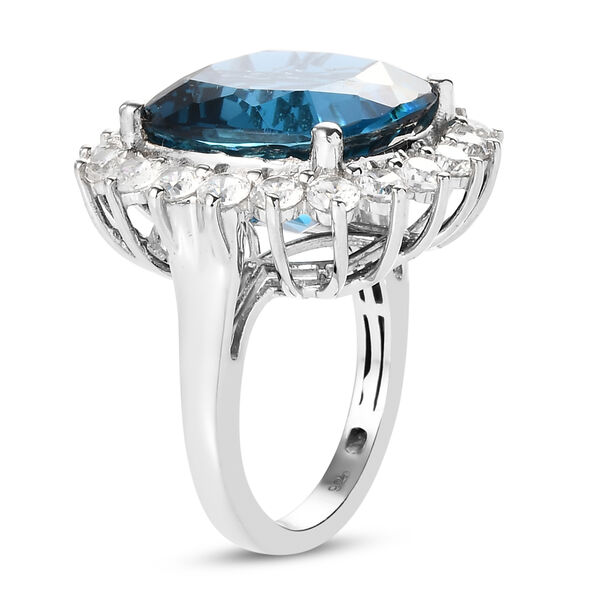 Premium London Blau Topas und Zirkon-Ring, 925 Silber platiniert  ca. 24,16 ct image number 5