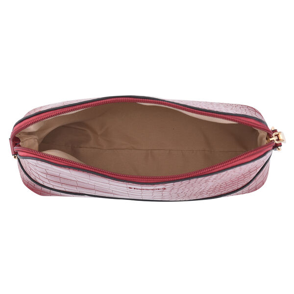 Passage - 4er-Set, Handtasche, Crossbody Tasche, Clutch und Brieftasche mit Kroko-Prägung, Blumenmuster, Burgunderrot image number 4