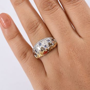 Fire and Ice Collection - Nat&uuml;rlicher goldener Tansanit, Tansanit Ring 925 Silber Rhodiniert und 750 Gelbgold Vermeil (Gr&ouml;&szlig;e 18.00) ca. 0.98 ct