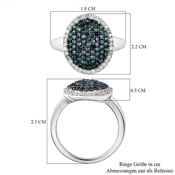 Blauer und weißer Diamant-Cluster-Halo-Ring - 1 ct. image number 7