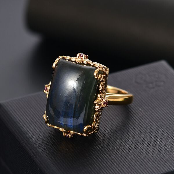 AAA Labradorit und Rhodolith Granat Ring - 18,80 ct. image number 2