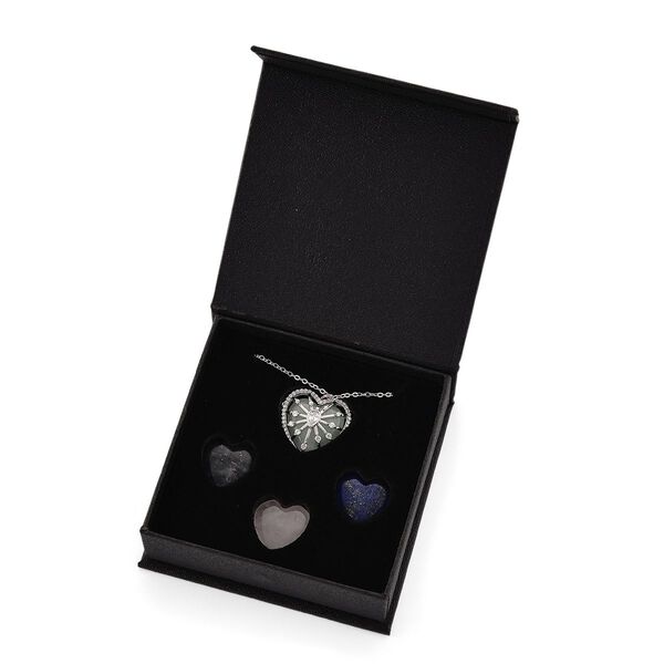 Herz Anh&auml;nger mit wechselbaren Edelsteinen und Kette, ca. 50 cm + 5 cm Extender, Nickelfreies Messing, Silberfarben image number 8