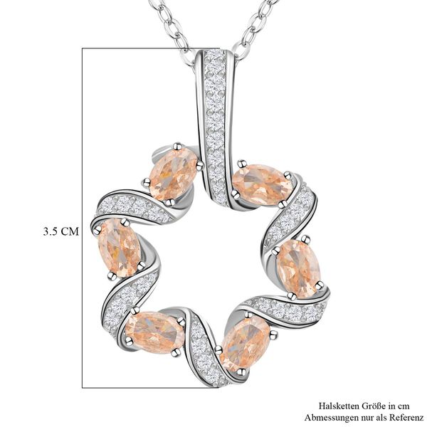 Champagner und wei&szlig;e Zirkonia Anh&auml;nger mit Kette, Messing image number 6