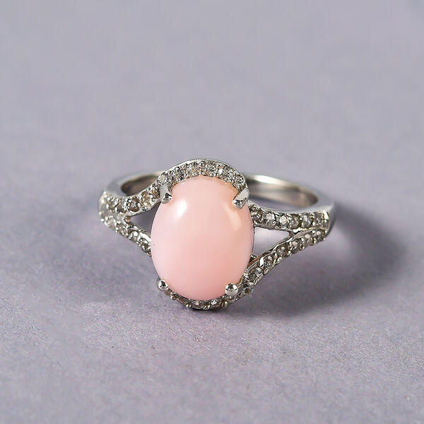 Rosa Opal und wei&szlig;er Zirkon-Ring, 925 Silber platiniert  ca. 2,52 ct image number 2
