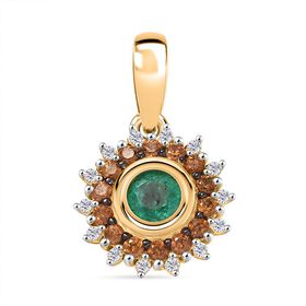 Regal Halo - D joy Kagem Sambischer Smaragd, Brauner Zirkon Anhänger 925 Silber 750 Gelb Vergoldet ca. 0,70 ct.