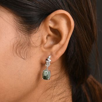 Viktorianische Bl&uuml;te - Sibirischer Seraphinite, Rote Granat Ohrringe, 925 Silber platiniert ca. 6,61 ct