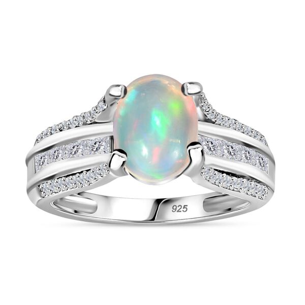 Natürlicher, äthiopischer Welo Opal, Weißer Zirkon Ring 925 Silber rhodiniert (Größe 17.00) ca. 2.06 ct image number 5