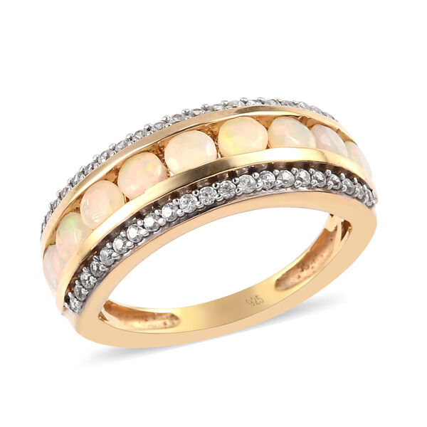 Nat&uuml;rlicher &Auml;thiopischer Opal und Zirkon Ring 925 Silber 585 Vergoldet image number 5