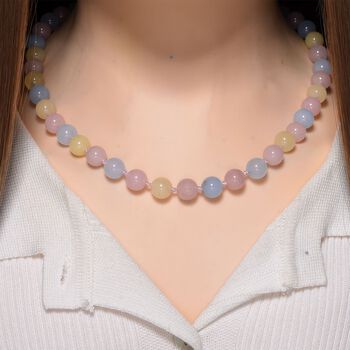 Mehrfarbige Beryll Quarzit Halskette, ca. 45 cm + 5 cm Extender, 316L Edelstahl ca. 270.00 ct