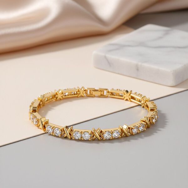 Designer Inspiriert - Wei&szlig;er Zirkonia Armband ca. 19 cm Nickelfreies Messing, goldfarben image number 1