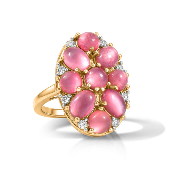 D'Joy Flamingo Mondstein Ring 925 Silber 750 Gelbgold vermeil (Gr&ouml;&szlig;e 17.00) ca. 8,33 ct