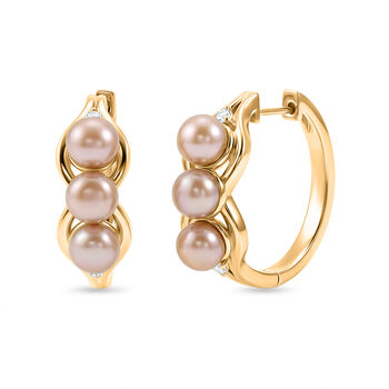 EVER TRUE Pfirsich-S&uuml;&szlig;wasser Perle (6-6.5 mm), Wei&szlig;er Zirkon Ohrringe Nickelfreies Messing