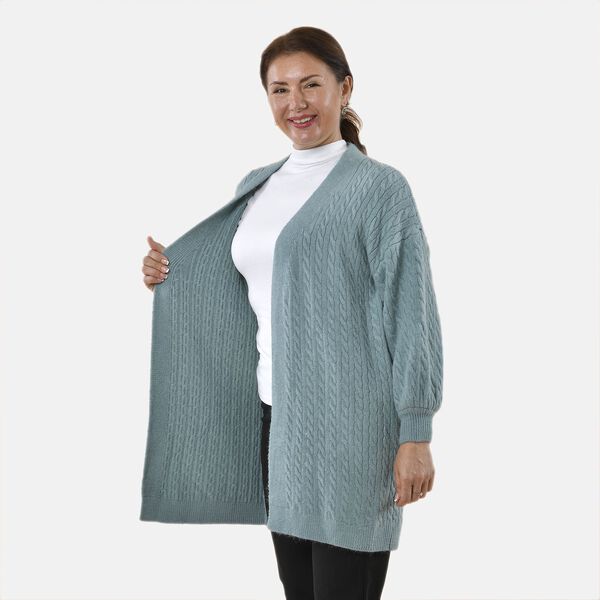 Gestrickter Cardigan mit Zopfmuster, 83x41x53cm, Mint image number 3