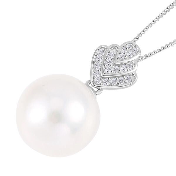 13-14 mm wei&szlig;e Edison-Perle und Zirkon-Anh&auml;nger mit Kette, 45 cm - 0,21 ct. image number 4