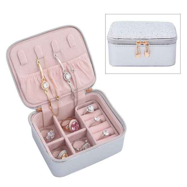 Glitzernde Schmuckschatulle aus naturfreundlichem Kunstleder, 11x9,4x5,5 cm, silber