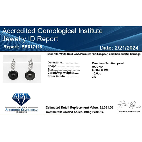 ILIANA zertifiziert und gepr&uuml;ft AAA Tahiti Perle Ohrringe in 750 Wei&szlig;gold image number 5