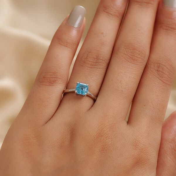 Blauer Apatit Solit&auml;r Ring 925 Silber Platin-&Uuml;berzug image number 3