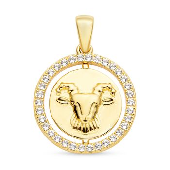 Wei&szlig;er Zirkon Steinbock-Anh&auml;nger, 925 Silber vergoldet ca. 0,63 ct