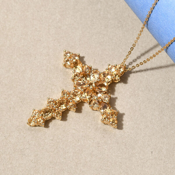 Citrin Kreuz-Anh&auml;nger mit Kette, 925 Silber vergoldet ca. 4,81 ct image number 3