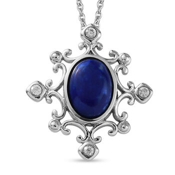 Lapislazuli und Zirkon-Anh&auml;nger mit Kette, 50 cm, Edelstahl ca. 6,80 ct