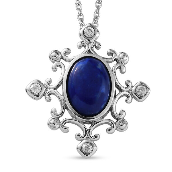 Lapislazuli und Zirkon-Anh&auml;nger mit Kette, 50 cm, Edelstahl ca. 6,80 ct