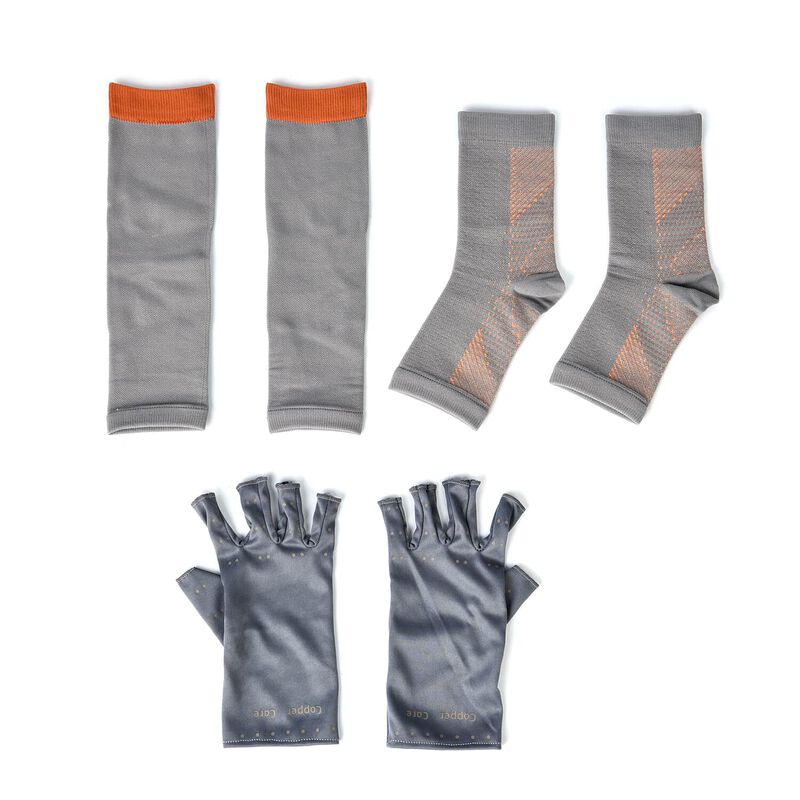 Kupfer-Kompressionsset: Fuß-, Handschuh- und Wadenmanschetten In Grau image number 0