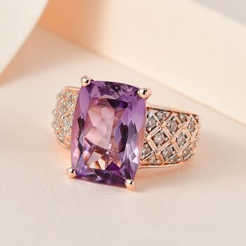 Rose De France Amethyst, wei&szlig;er Zirkon Ring, 925 Silber ros&eacute;vergoldet (Gr&ouml;&szlig;e 20.00) ca. 7.08 ct