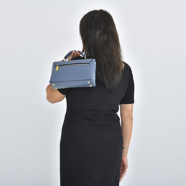 Cabrio Handtasche mit Krokoprägung aus echtem Leder, 25x8x15 cm, Blau image number 2