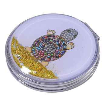 2er Set - Mehrfarbiger Kristall, Schildkr&ouml;te-Set: Schl&uuml;sselanh&auml;nger und Spiegel, emailliert, goldfarben