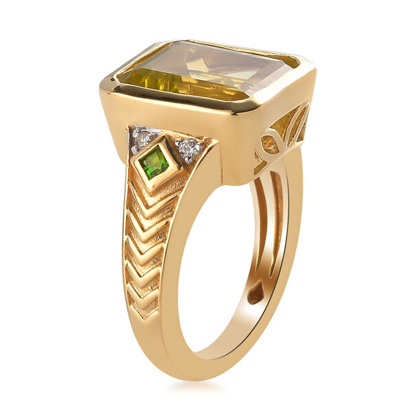 Ouro Verde-Quarz und Nat&uuml;rlicher Chromdiopsid Ring 925 Silber vergoldet image number 5