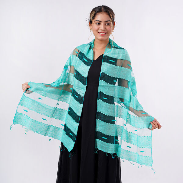 Modal-Seide-Schal, Streifendesign, 175x60 cm, Grün image number 0