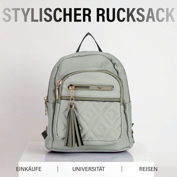 Moderner Kunstleder Rucksack in Steppoptik mit RFID-Schutz, Hellgrün image number 1
