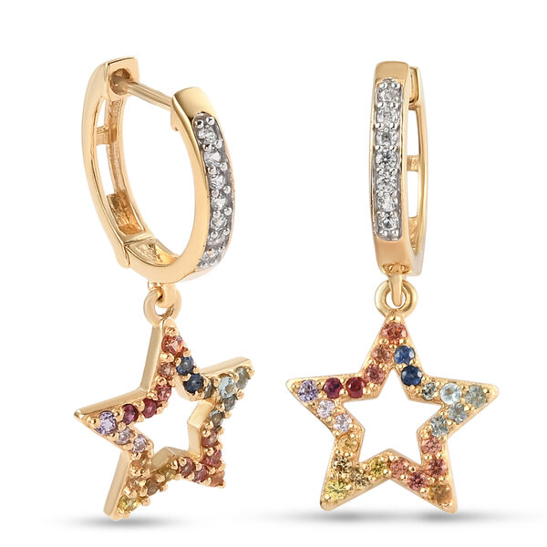 Mehrfarbig Saphir und Zirkon Stern Ohrhänger 925 Silber vergoldet ca. 1,44 ct  image number 4