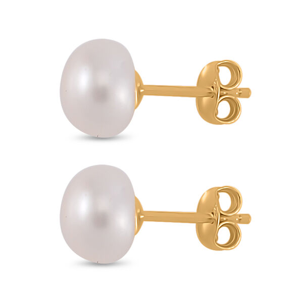 Weiße Süßwasser Perle Ohrringe 925 Silber 750 Gelbgold Vermeil image number 4