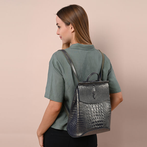 Rucksack aus 100% echtem Leder mit Kroko-Prägung, Bronze image number 3