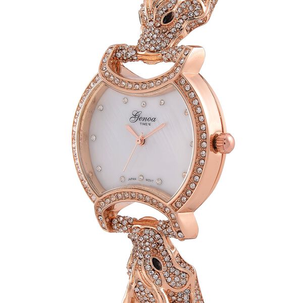 GENOA TIME V2 Kristall Uhr mit japanischem Miyota-Uhrwerk und rotem Lederarmband in Roségoldton, 24cm image number 3