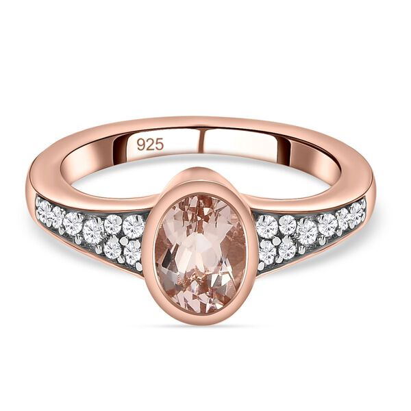 Morganit und wei&szlig;er Zirkon-Ring, 925 Silber Ros&eacute;gold Vermeil  ca. 0,99 ct