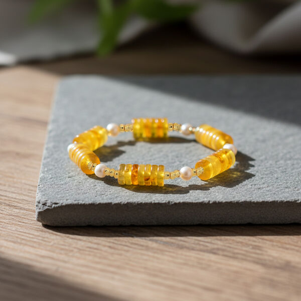 Bernstein, Wei&szlig;e S&uuml;&szlig;wasser Perle (4-5mm) Armband Flexibles cm 33.00 ct image number 1