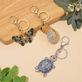 3er Set - Wei&szlig;er Kristall Schl&uuml;sselanh&auml;nger, Legierung emailliert