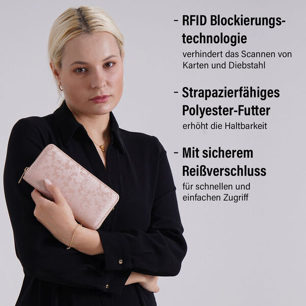 Brieftasche mit Renaissance-Prägung und RFID-Schutz, 20x10x3 cm, Rosa image number 3