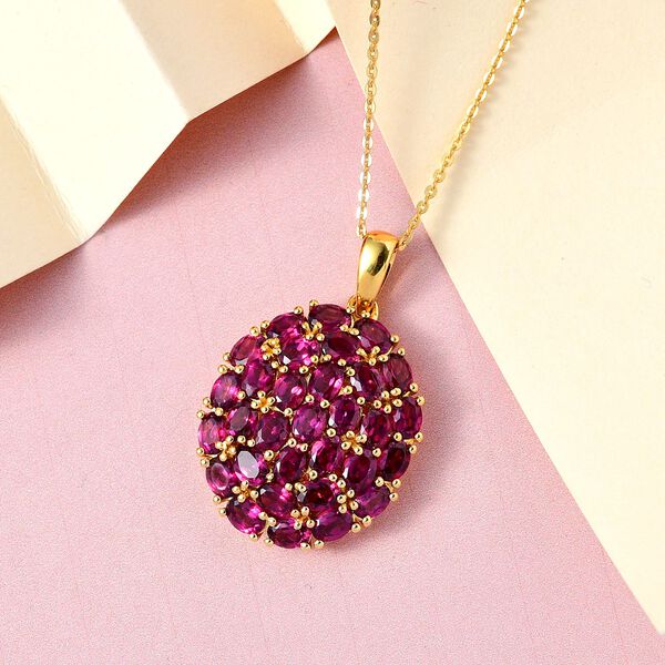 Rhodolith Granat Anh&auml;nger mit Kette, 925 Silber Gelbgold Vermeil ca. 4,65 ct image number 3