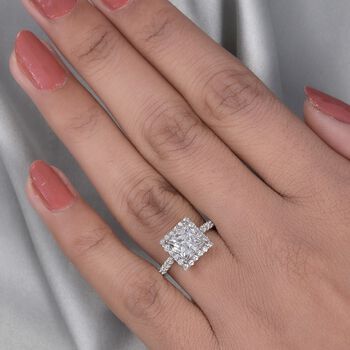 LUSTRO STELLA Hergestellt mit ZIRKONIA Ring 925 Silber Platin-&Uuml;berzug (Gr&ouml;&szlig;e 17.00) ca. 4,05 ct