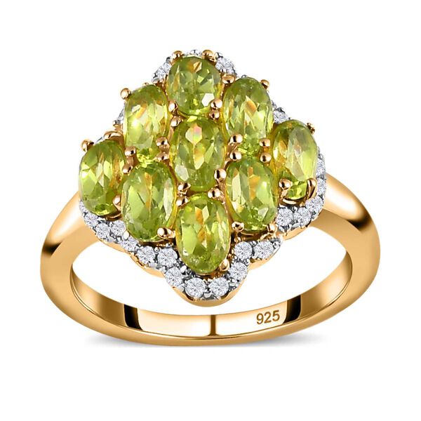 AA Natürlicher, italienischer Vesuvianit, Weißer Zirkon Ring, 925 Silber Gelbgold Vermeil, (Größe 20.00), ca. 2.88 ct image number 4