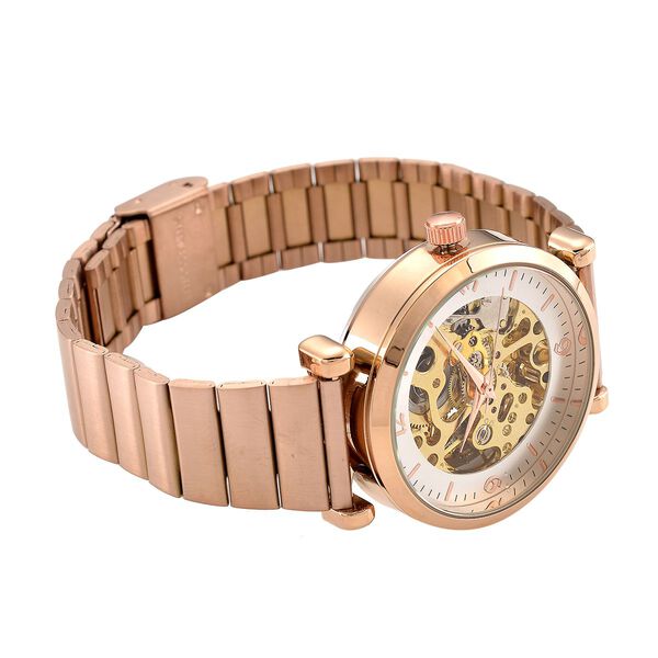 GENOA TIME V2 Automatik-Mechanische Uhr, wei&szlig;es Zifferblatt mit Sonnenschein-Design, 3ATM Wasserdicht, 8.5 cm, ros&eacute;farben image number 5